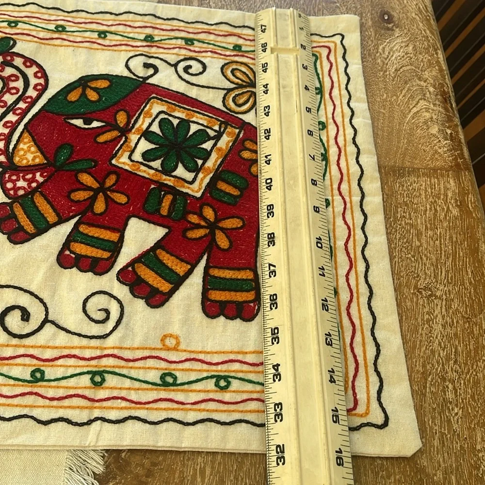 Colorful Elephant Embroidered Pillow Cover/ India made
